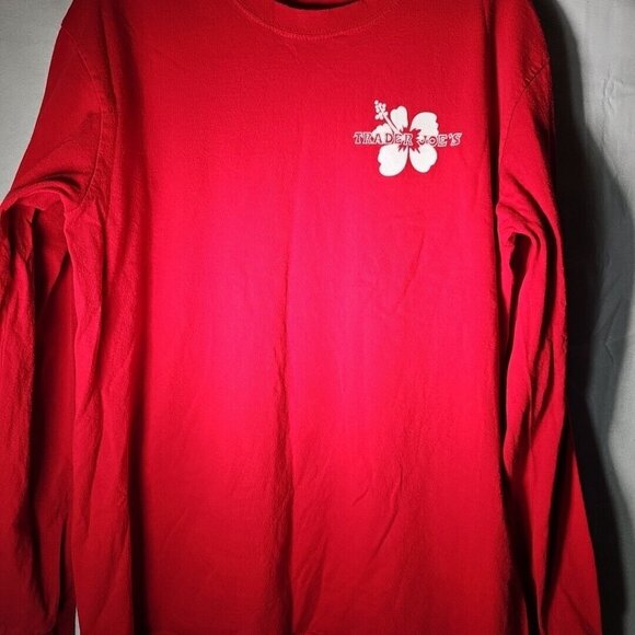 Trader Joe's Unisex Long Sleeve Hibiscus Logo Shirt XL (42") Red - Preowned - Picture 1 of 10